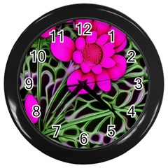 Mid Century Retro Floral 1970s 1960s Pattern 99 Wall Clock (black) by violetheavensky