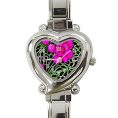 Mid Century Retro Floral 1970s 1960s Pattern 99 Heart Italian Charm Watch by violetheavensky