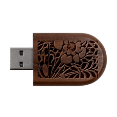 Mid Century Retro Floral 1970s 1960s Pattern 99 Wood Oval Usb Flash Drive by violetheavensky