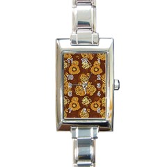 Mid Century Retro Floral 1970s 1960s Pattern 95 Rectangle Italian Charm Watch by violetheavensky