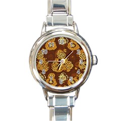 Mid Century Retro Floral 1970s 1960s Pattern 95 Round Italian Charm Watch by violetheavensky