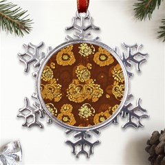 Mid Century Retro Floral 1970s 1960s Pattern 95 Metal Large Snowflake Ornament by violetheavensky