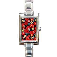 Mid Century Retro Floral 1970s 1960s Pattern 104 Rectangle Italian Charm Watch by violetheavensky