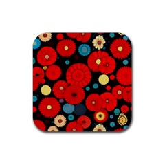 Mid Century Retro Floral 1970s 1960s Pattern 104 Rubber Coaster (square) by violetheavensky