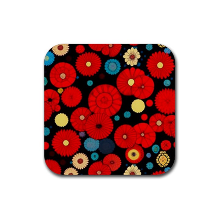 Mid Century Retro Floral 1970s 1960s Pattern 104 Rubber Coaster (Square)