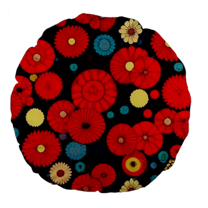 Mid Century Retro Floral 1970s 1960s Pattern 104 Large 18  Premium Flano Round Cushions