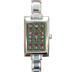 Retro 1880s Flowers Pattern 3 Rectangle Italian Charm Watch by violetheavensky