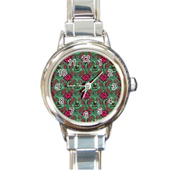 Retro 1880s Flowers Pattern 3 Round Italian Charm Watch by violetheavensky