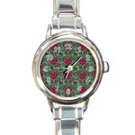 Retro 1880s Flowers Pattern 3 Round Italian Charm Watch Front