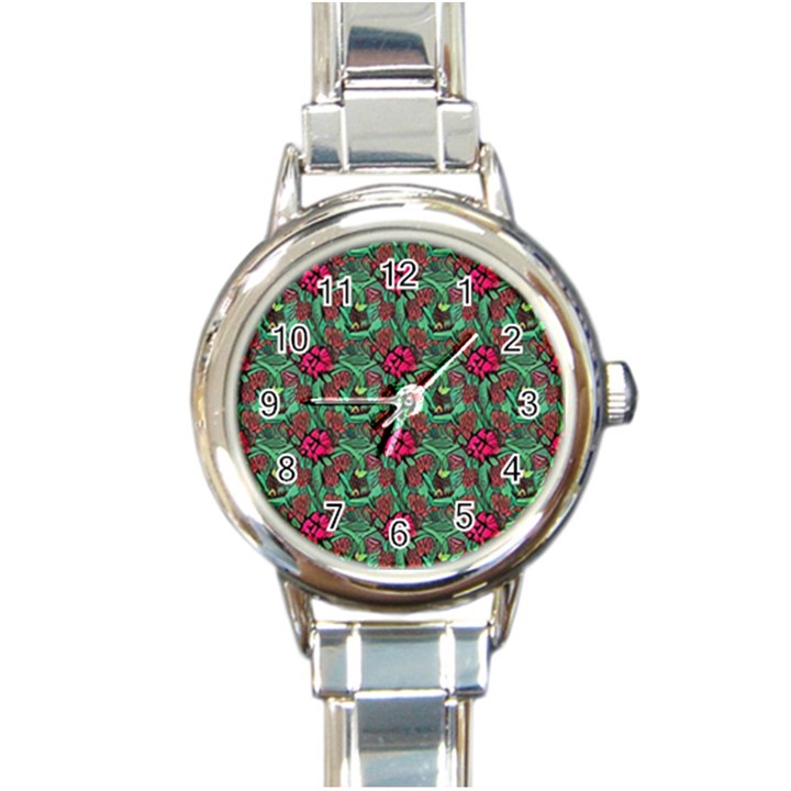 Retro 1880s Flowers Pattern 3 Round Italian Charm Watch