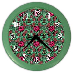 Retro 1880s Flowers Pattern 3 Color Wall Clock by violetheavensky