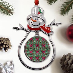 Retro 1880s Flowers Pattern 3 Metal Snowman Ornament by violetheavensky