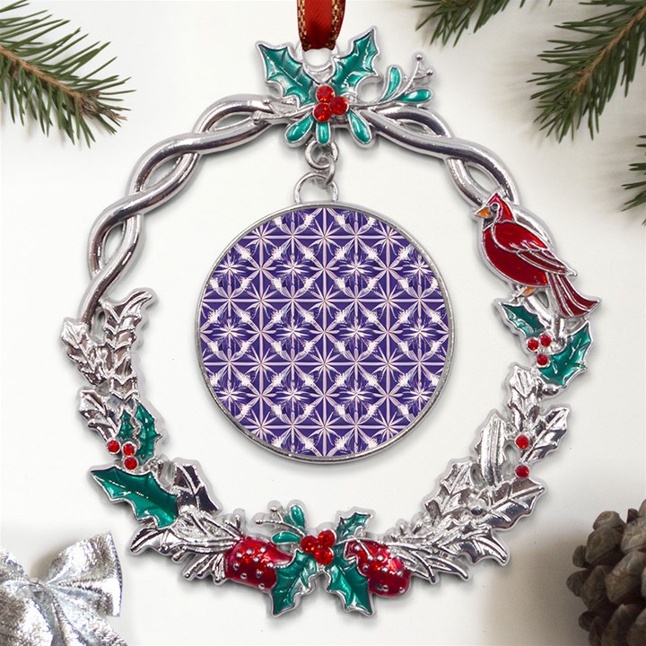 Royal Fractal Pattern 4 Metal X mas Wreath Holly leaf Ornament