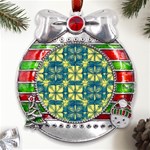 Royal Fractal Pattern 2 Metal X Mas Ribbon With Red Crystal Round Ornament Front