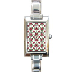 Retro 1880s Flowers Pattern 2 Rectangle Italian Charm Watch by violetheavensky