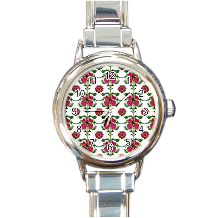 Retro 1880s Flowers Pattern 2 Round Italian Charm Watch