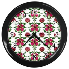 Retro 1880s Flowers Pattern 2 Wall Clock (black) by violetheavensky