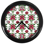 Retro 1880s Flowers Pattern 2 Wall Clock (Black) Front