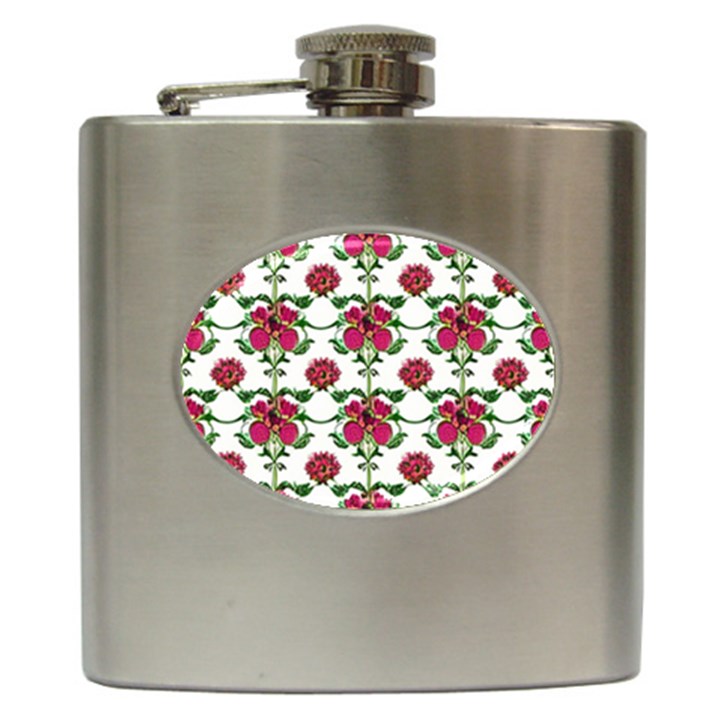 Retro 1880s Flowers Pattern 2 Hip Flask (6 oz)