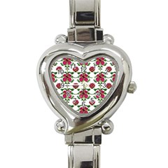 Retro 1880s Flowers Pattern 2 Heart Italian Charm Watch by violetheavensky