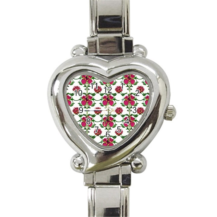 Retro 1880s Flowers Pattern 2 Heart Italian Charm Watch