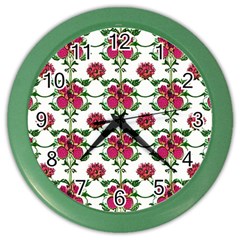 Retro 1880s Flowers Pattern 2 Color Wall Clock by violetheavensky