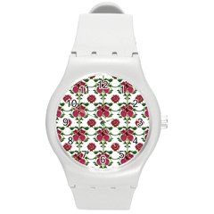 Retro 1880s Flowers Pattern 2 Round Plastic Sport Watch (m) by violetheavensky