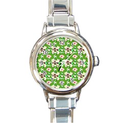 Retro 1880s Flowers Pattern 4 Round Italian Charm Watch by violetheavensky