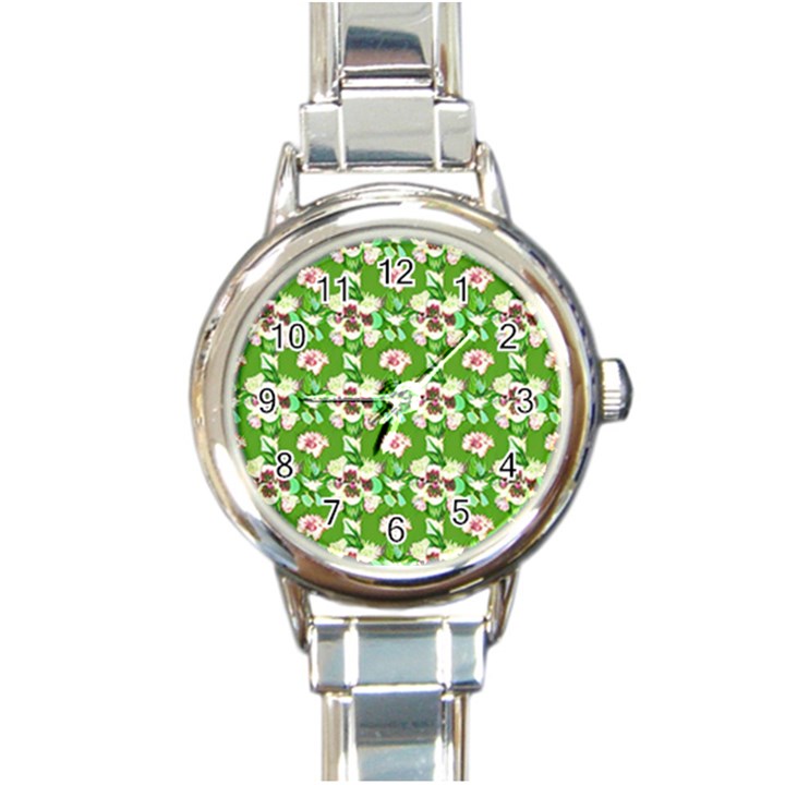 Retro 1880s Flowers Pattern 4 Round Italian Charm Watch