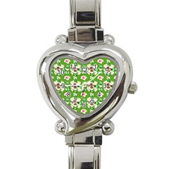 Retro 1880s Flowers Pattern 4 Heart Italian Charm Watch by violetheavensky