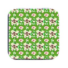 Retro 1880s Flowers Pattern 4 Square Metal Box (black) by violetheavensky