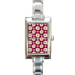 Retro 1880s Flowers Pattern Rectangle Italian Charm Watch by violetheavensky