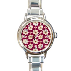 Retro 1880s Flowers Pattern Round Italian Charm Watch by violetheavensky