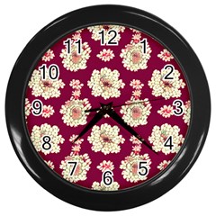 Retro 1880s Flowers Pattern Wall Clock (black) by violetheavensky