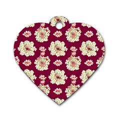 Retro 1880s Flowers Pattern Dog Tag Heart (one Side) by violetheavensky