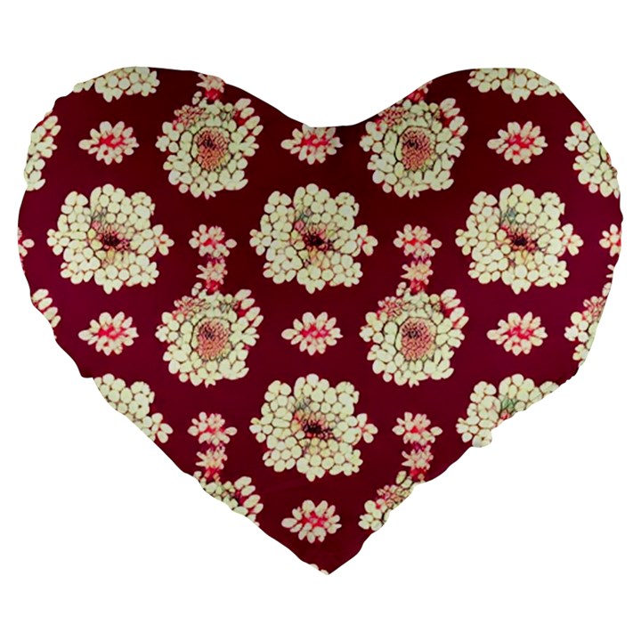 Retro 1880s Flowers Pattern Large 19  Premium Flano Heart Shape Cushions