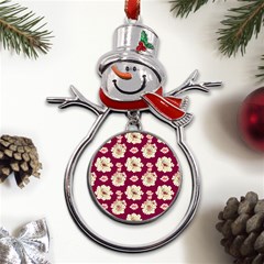 Retro 1880s Flowers Pattern Metal Snowman Ornament by violetheavensky