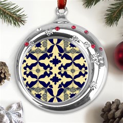 Royal Fractal Pattern 3 Metal Snowflake Red Crystal Round Ornament by violetheavensky