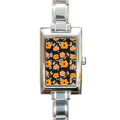 Retro 40s 50s Flowers Pattern Halloween 3 Rectangle Italian Charm Watch by violetheavensky