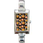 Retro 40s 50s Flowers Pattern Halloween 3 Rectangle Italian Charm Watch Front