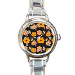 Retro 40s 50s Flowers Pattern Halloween 3 Round Italian Charm Watch Front