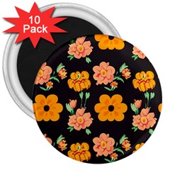 Retro 40s 50s Flowers Pattern Halloween 3 3  Magnets (10 Pack)  by violetheavensky