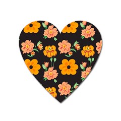 Retro 40s 50s Flowers Pattern Halloween 3 Heart Magnet by violetheavensky