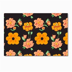 Retro 40s 50s Flowers Pattern Halloween 3 Postcard 4 x 6  (pkg Of 10) by violetheavensky