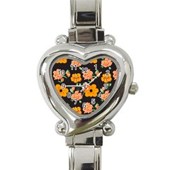 Retro 40s 50s Flowers Pattern Halloween 3 Heart Italian Charm Watch by violetheavensky