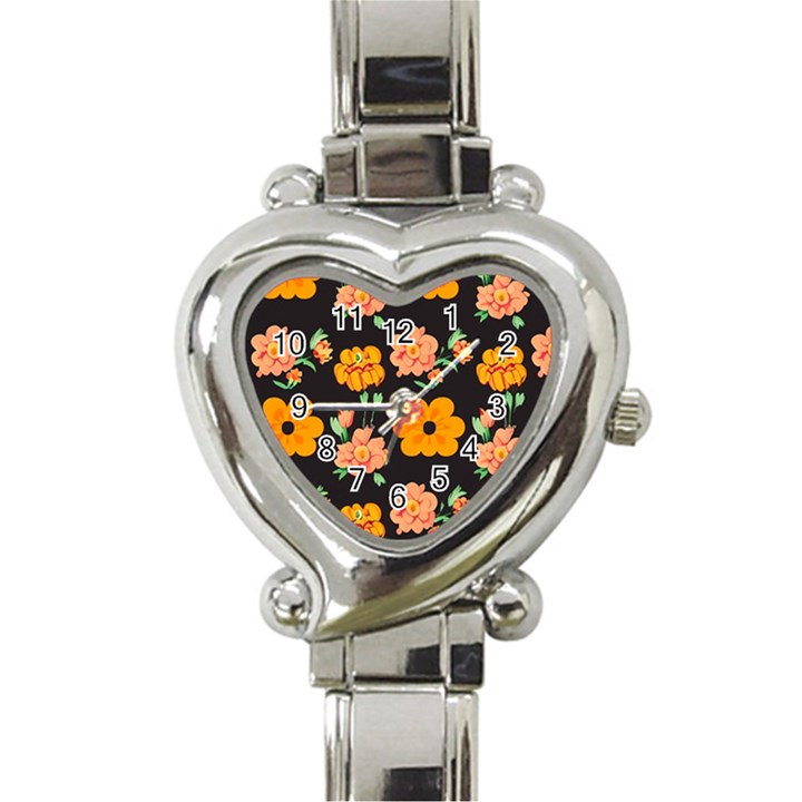 Retro 40s 50s Flowers Pattern Halloween 3 Heart Italian Charm Watch