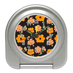 Retro 40s 50s Flowers Pattern Halloween 3 Travel Alarm Clock by violetheavensky