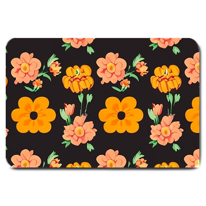 Retro 40s 50s Flowers Pattern Halloween 3 Large Doormat