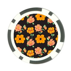 Retro 40s 50s Flowers Pattern Halloween 3 Poker Chip Card Guard by violetheavensky