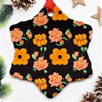 Retro 40s 50s Flowers Pattern Halloween 3 Snowflake Ornament (Two Sides) Back